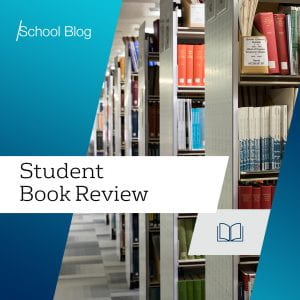Image of bookshelves with the text: Student Book Review